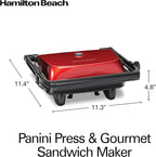 Hamilton Beach Panini Press Sandwich Maker & Electric Indoor Grill with Locking Lid, Opens Wide to Fit Any Thickness for Quesadillas, Burgers & More, Nonstick 8" x 10" Grids, Red (25462Z)
