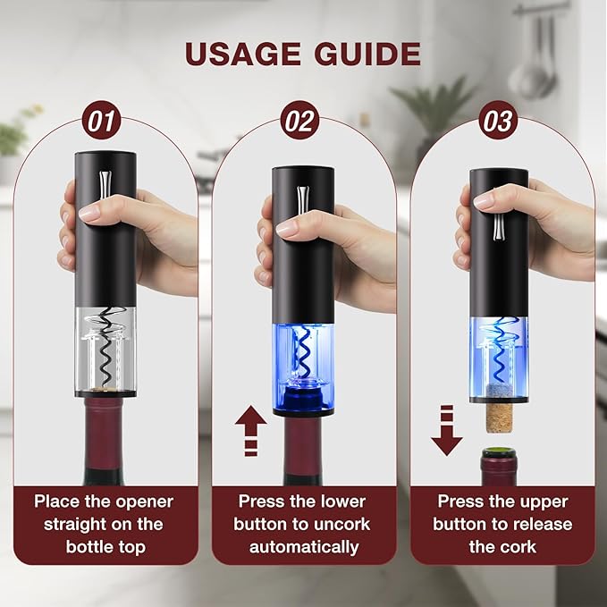 Electric Wine Opener Set, 7-in-1 Wine Gift Set with Charging Base, Foil Cutter, Aerator Pourer, 2 Vacuum Stoppers, Automatic Corkscrew, Wine Saver Kit, Holiday Christmas Gift for Men & Women