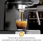 Kndko Espresso Machine, 15 Bar Digital Espresso Maker, Milk Frother Steam Wand for Latte & Cappuccino, Compact Coffee Machine, 1.5L Removable Water Tank, 2 cups dual-stainless steel filter