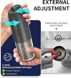 CIRCLE JOY Gravity Sensor Salt and Pepper Grinder Set with Rechargeable Base, Electric Salt and Pepper Grinder Set with External Adjustment, 176ml Capacity and One-handed Operation, Black