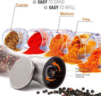 Pepper Grinder or Salt Grinder, Best Spice Mill with Ceramic Blades, Adjustable Coarseness, Brushed Stainless Steel Cap, and Refillable Tall Glass Body with 6OZ Capacity (7.5")