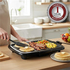 OVENTE Electric Griddle with 16 x 10 Inch Flat Non-Stick Cooking Surface, Removable and Adjustable Temperature Control, Indoor Grill for Instant Breakfast, Pancakes, Eggs or Burgers, Black GD1610B