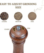 1 Pack - 10 Inch tall Wooden Pepper Mill or Salt Mill Elegan Pepper Grinder Wood with a Adjustable Ceramic Rotor and Easily Refillable - Oak Wood Salt Grinder for Your Kitchen