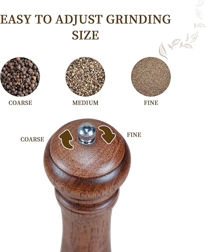 1 Pack - 10 Inch tall Wooden Pepper Mill or Salt Mill Elegan Pepper Grinder Wood with a Adjustable Ceramic Rotor and Easily Refillable - Oak Wood Salt Grinder for Your Kitchen