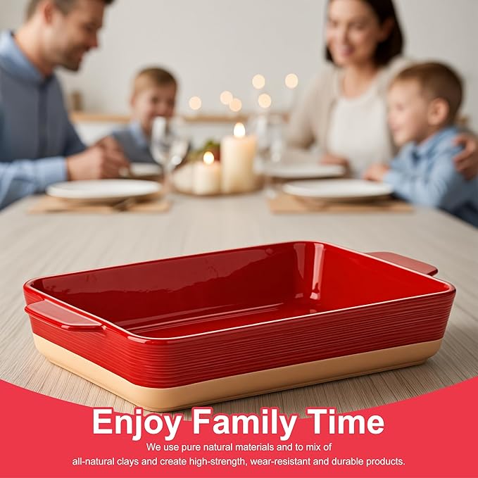 Dafuceramic Casserole Dishes for Oven, Baking Dishes, Ceramic Bakeware Sets of 4, Rectangular Baking Pan Set with Handles for Baking, Casserole, Kitchen, Wedding Gift (Red Yellow)