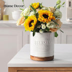 DOWAN 360° Rotating Extra Large Cooking Utensil Holder, 7.6" Kitchen Utensil Holder for Countertop, Utensil Crock for Farmhouse Kitchen Decor, Ceramic Stable Utensil Caddy, White Text