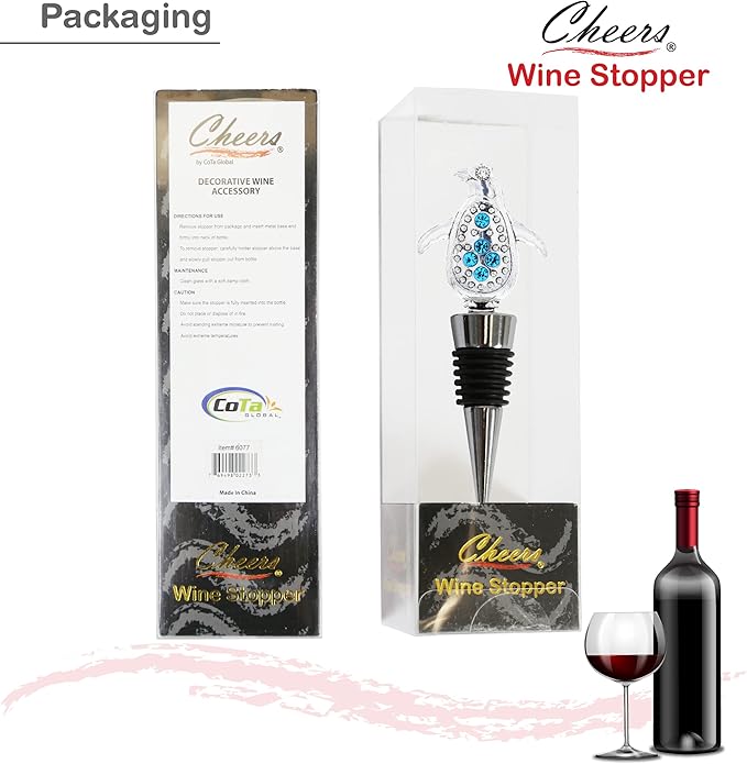Cheers Penguin Metal Wine Stopper - Elegant Vacuum Seal Reusable Animal Ocean Life Wine Bottle Stopper Airtight Leak Proof Bottle Topper Cork Plug, Cute Home Decor & Bar Tool Accessory Unique Gift