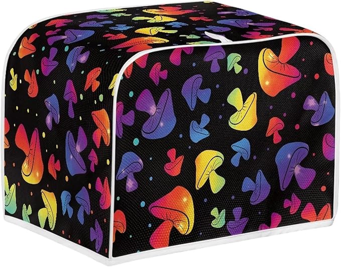 JEOCODY Colorful Mushroom Toaster Cover - Fabric Quilted 2 Slice Appliance Dust-proof and Fingerprint Protection for Kitchen Small Appliances