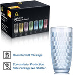 CREATIVELAND Highball Beverage Glasses Set of 6 Romantic Colored Thick & Heavy Base Big Capacity 14.87oz|440ml, Drinking Glass Tumblers for Iced Tea, Water, Soda & Juice and Cocktail