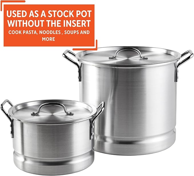 IMUSA Aluminum Steamer Dual Piece Set, 32 Qt and 10 Qt, Silver