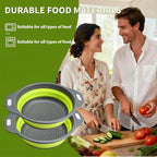 Silicone Colander Collapsible Strainers Set for Kitchen- 2 Pack (5Qt) -Over Home Draining Basket, Food Vegetables & Fruits-Dishwasher Safe, Space Saving Design (Greeen)