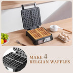 UVFAST Waffles Maker Waffle Iron, 4 Belgian Square Waffle Maker, Belgian Waffle Maker Thick with Non-stick Plate, Breakfast Waffle Machine Make Waffle in Minutes, 3 Browning Level, 1200W