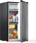 Upstreman 3.2 Cu.Ft Mini Fridge with Freezer, Single Door Compact Refrigerator, Adjustable Thermostat, Small Refrigerator for Dorm, Bedroom, Office, Stainless Steel-SR321