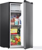 Upstreman 3.2 Cu.Ft Mini Fridge with Freezer, Single Door Compact Refrigerator, Adjustable Thermostat, Small Refrigerator for Dorm, Bedroom, Office, Stainless Steel-SR321