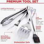 Alpha Grillers Grilling Accessories - Grilling Gifts for Men - BBQ Accessories Grill Tools Set with Spatula, Fork, Brush & Tongs - Outdoor Barbecue Utensils Gifts for Men Dad Him Boyfriend