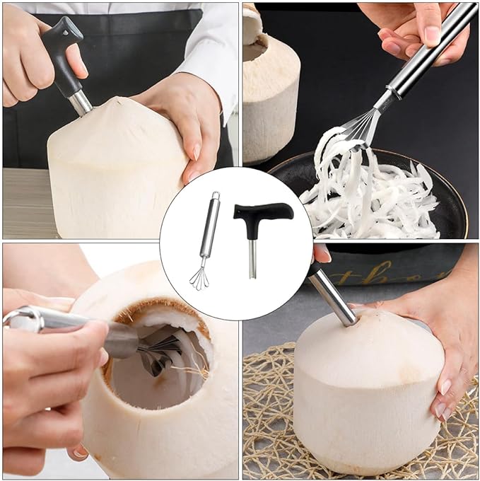 Homoyoyo Coconut Opener and Meat Grater Set, Reusable Kitchen Gadget for Fresh Coconut Shell Opening and Shredding, Safe Tool Kit for Home Cooking and Tropical Fruit Preparation