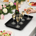SpaceTrove 10-Pack Serving Tray Set, Reusable Plastic Serving Platter for Party Supplies, Entertaining, Grilling Accessories, Stackable Kitchen Snack Container for Dessert, Fruit, Cookie, (Black)