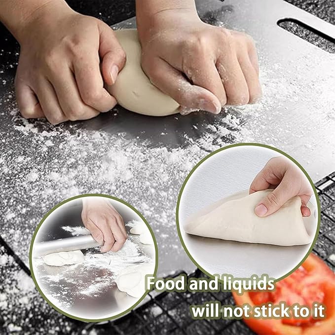 100% Pure Titanium Cutting Board Set of 2, Food-Grade Titanium Cutting Boards for Kitchen Dishwasher Safe, Double-Sided Metal Charcuterie Chopping Board Mat for Meat, Cheese & Fruit (XL+XL)