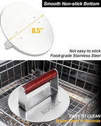 Smash Burger Press 2.5LB Heavy Duty - 8.5 Inch Stainless Steel Burger Smasher Tool with Wood Handle - Professional Grill Press & Steak Weight for Griddle, Perfect Smashburgers, Bacon, Panini