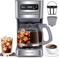 Taylor Swoden Programmable Coffee Makers 12 Cup, Hot and Iced Coffee Maker, 4 Brew Strength, LED Display, 24H Timer, Keep Warm&Auto Shutoff- Drip Coffee Machine for Home/Office, Gray & Stainless Steel