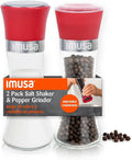 IMUSA Salt Shaker and Pepper Grinder Set – 2 Pack Glass Salt Shaker and Pepper Mill Set, Manual Adjustable Ceramic Core Pepper Grinder, 6 oz Capacity, Refillable Salt and Pepper Set for Kitchen