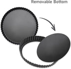 Tart Pan Removable Bottom - 9.5 Inch Non-Stick Carbon Steel Pie Pan for Baking Tarts, Pies, Quiches, Brownies, Quiche Baking Dish with Fluted Edges, Fruit Tart Mold