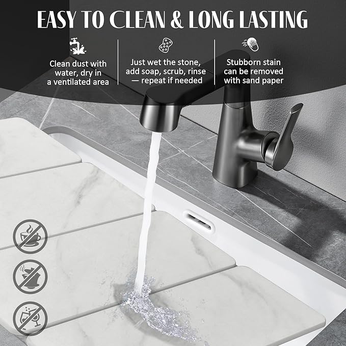 Large Stone Dish Drying Mats for Kitchen Counter, 24"(L)×16"(W) Marble pattern, Drying Collapsible Dish Drying Mat, Eco-Friendly Absorbent Diatomaceous Earth Mats for Dishes Bottles Cups