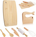 7 Pieces Wooden Kids Knife Toddler Knife Set Toddler Cutting Board And Knife Set for Real Cooking Kitchen Tools for Toddlers for Cutting Veggies Fruits Salad Cake