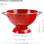 Reston Lloyd, 1.5 Quart Powder Coated Steel Kitchen Strainer Basket for draining Pasta, Vegetable and Fruit, Chrome Handles and Wide Stable Base, Red