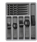 49-Piece Black Silverware Set with Organizer, Food-Grade Stainless Steel Black Flatware for 8, Cutlery Utensil Sets with Steak Knives, Rust-proof, Mirror Polished, Dishwasher Safe, Roman Column