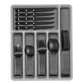 49-Piece Black Silverware Set with Organizer, Food-Grade Stainless Steel Black Flatware for 8, Cutlery Utensil Sets with Steak Knives, Rust-proof, Mirror Polished, Dishwasher Safe, Roman Column