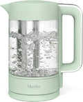 Martha Stewart Electric Kettle with Removable Stainless Steel Tea Infuser, Glass Carafe 1.7L (7 Cups), Hot Water Boiler, 4 Presets, Keep Warm & Auto Shut-Off, Cordless 360° Swivel Base, Honeydew Green
