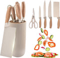 Kitchen Knife Set,6-Piece Khaki Kitchen Knife Set with Knife Block – Non-Stick Stainless Steel Sharp Blades, Anti-Rust & Ergonomic Design for Home, Restaurant,Outdoor