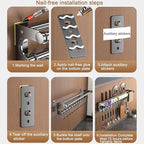 Hanging Wall Mount Knife Wall Mount,Kitchen Utensil Hanger,Space-Saving Kitchen Utensil Rack with Hooks,Kitchen Storage Shelf for Utensils Spatula Spoon, Easy to Clean (Grey, 50CM+10Hook)