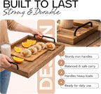 Besti Rustic Vintage Food Serving Trays (Set of 2) | Nesting Wooden Board with Metal Handles | Stylish Farmhouse Decor Serving Platters | Large: 15 x2 x11 - Small: 13 x2 x9 inches (Rustic Burnt)