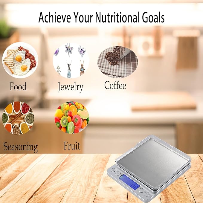 Food Scale, LZPGITGD Digital Kitchen Scale Weight Grams and OZ for Cooking Baking, Coffee, Loss Dieting, Jewelry and Meal Prep, 2 Trays, LCD, Auto Off, Tare Function, Stainless Steel(3000g/0.1g)