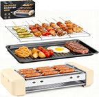 Electric Hot Dog Roller 3 in 1 Indoor Grills Portable with Non-stick & Smokeless Removable Grill & BBQ Griddle Plate, Stainless Sausage Grill Cooker Machine Fits 9 Sausage for Family Party