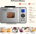 VEVOR Bread Maker, 19-in-1 2LB Dough Machine, Nonstick Ceramic Pan Automatic Breadmaker with Gluten Free Setting, Whole Wheat Bread Making, Digital, Programmable, 3 Loaf Sizes, 3 Crust Colors