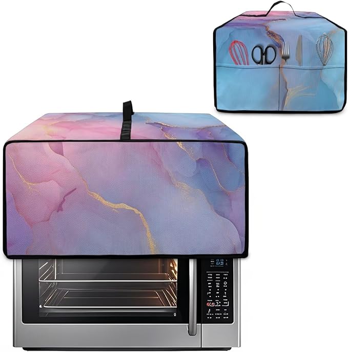 Marble Print Toaster Oven Cover, Heavy Duty Heat-Resistant Air Fryer Cover for Kitchen Counter, Small Appliances Dust Slipcovers, Blue Pink Gold, (Small-14.5*18.46*9 inches)