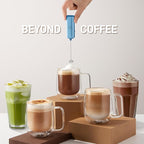 Mini & Mighty Milk Frother Wand – Powerful Handheld Coffee Frother, Battery Operated Drink Mixer – Compact Pocket Size – Detachable Whisk for Latte, Cappuccino, Matcha, Hot Chocolate – Metallic Blue