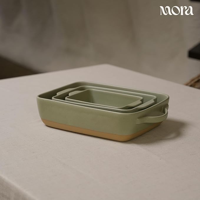 Mora Ceramic Baking Dish with Handles For Casserole, Lasagna, Gratin, Broiling, Roasting, and Baking. Large 9x13 in Pan, Extra Deep - Porcelain Serving Bakeware from Oven to Table. Freezer Safe - Thyme