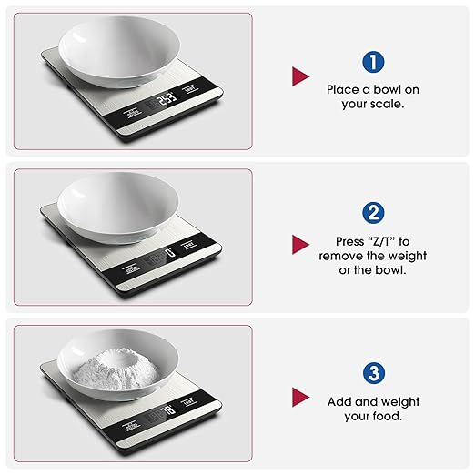 Mik-Nana Food Scale, 11lb Digital Kitchen Scale with LCD Display 6 Units Tare Function, Stainless Steel Weight Grams and Ounces for Baking, Cooking and Meal Prep (Batteries Included)