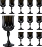 Plastic Wine Glasses, Plastic Goblets Vintage Style Cordial Unbreakable Drinking Glasses, Reusable Drinkware for Wedding Reception, Grand Event Party Supplies (12, Black)