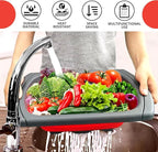 Set of 3 Red Silicone Plastic Kitchen Colanders – Folding Sizes Silicone Collapsible Colander Set Red Plastic Foldable Strainer for Pasta Vegetables Camping Kitchen