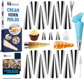Cream Horn Molds for Baking, 23pcs Horn Forms Set, Non-stick Stainless Steel 15pcs Cone Shaped with Cleaning Brush, Piping Tip, Piping Bag, for ice Cream Cones, Puff Pastry, Baking Cones