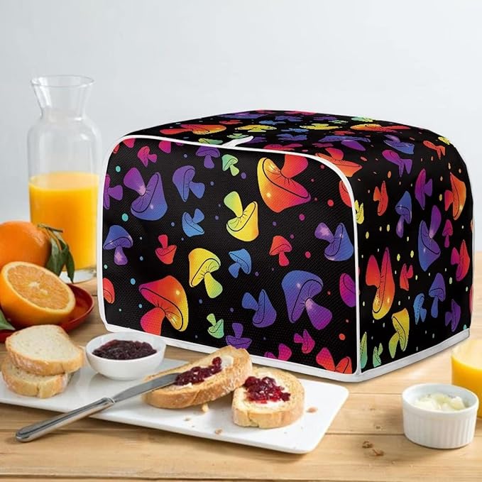 JEOCODY Colorful Mushroom Toaster Cover - Fabric Quilted 2 Slice Appliance Dust-proof and Fingerprint Protection for Kitchen Small Appliances