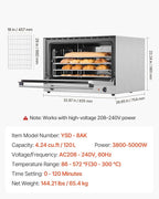 VEVOR Commercial Convection Oven, 4.24 cu.ft Countertop Oven for Full-Size Pans, Electric Convection Ovens with 4 Racks, 360° Hot Air Circulation, for Bakery, Restaurant & Pizza Shop (208-240V 5000W)