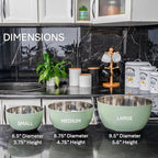 WHYSKO Stainless Steel Mixing Bowls Set of 3 with Non-Slip Silicone Base, Nesting Metal Bowls for Meal Prep, Baking, Cooking & Food Storage, Dishwasher Safe Kitchen Mixing Bowls, Green