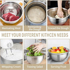 WEPSEN Mixing Bowls Set, 25PCS Khaki Mixing Bowls With Lids Set Stainless Steel Kitchen Large Nesting Metal Bowl 7QT to 1.5QT, Measuring Cups and Spoons for Prepping Cooking Serving