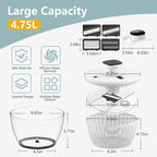 Salad Spinner Large, Lettuce Spinner, Fruits and Vegetables Washer with 4 Blades Slicer, One-handed Easy Press Large Vegetable Dryer Salad Mixer, 5 Quart Capacity, Grey